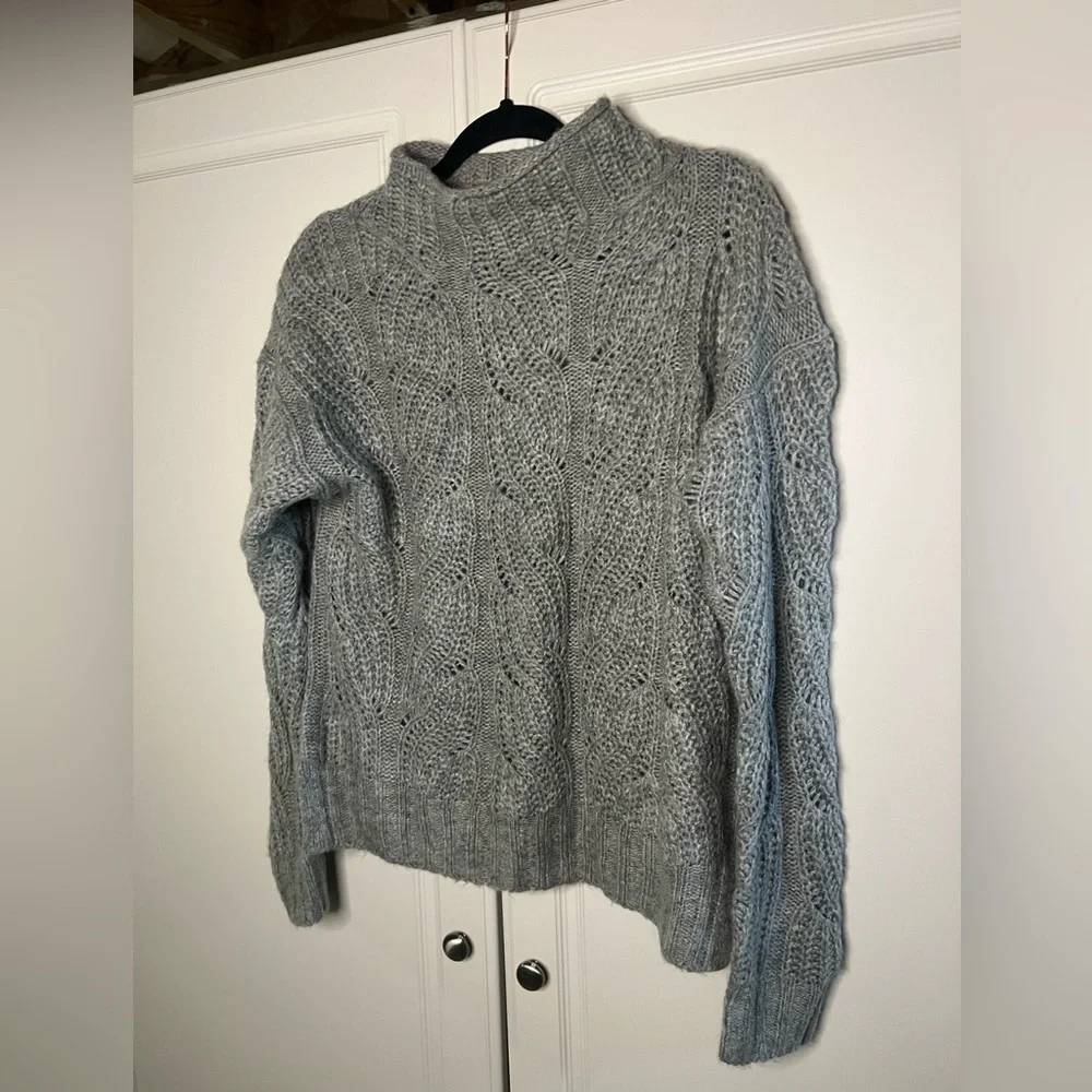 J. Crew pointelle Cableknit sweater alpaca blend